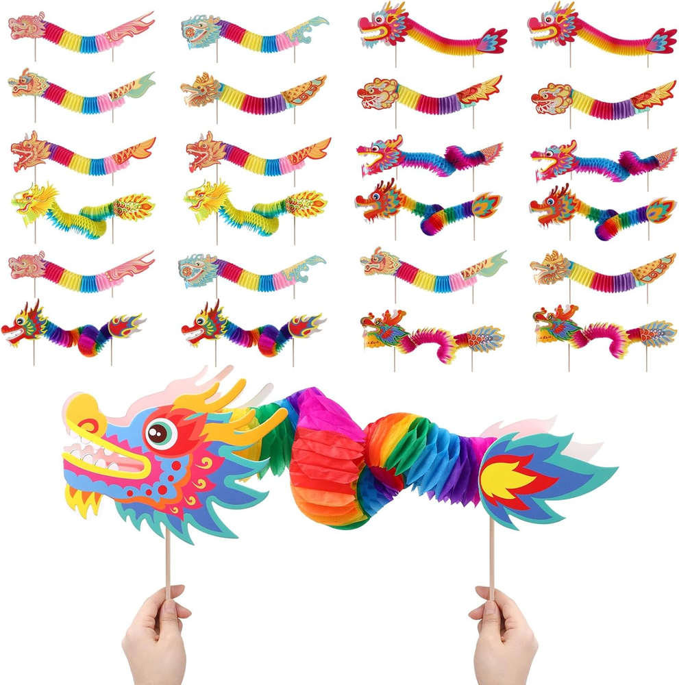 26 Pcs 2025 Chinese New Year Paper Dragon Decoration 3D Paper Dragon Pick Spring