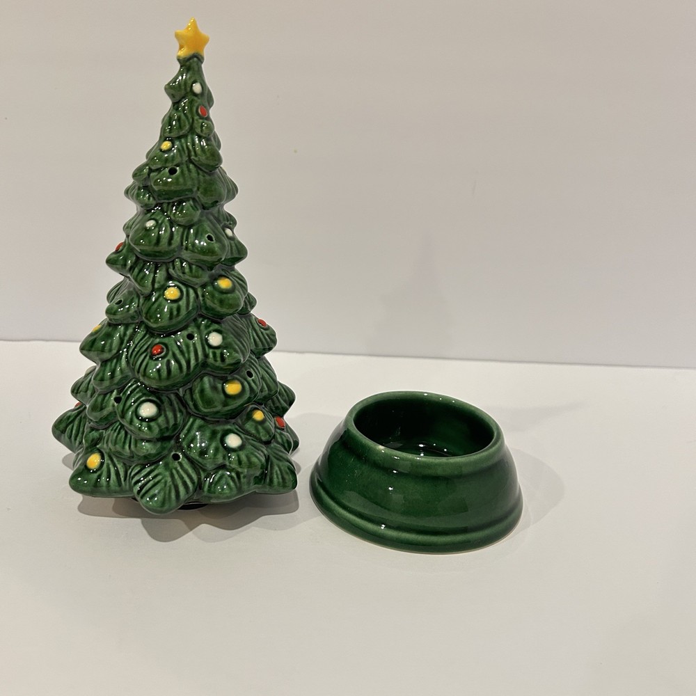 Avon Hand-Painted Ceramic Christmas Tree Candle Holder White