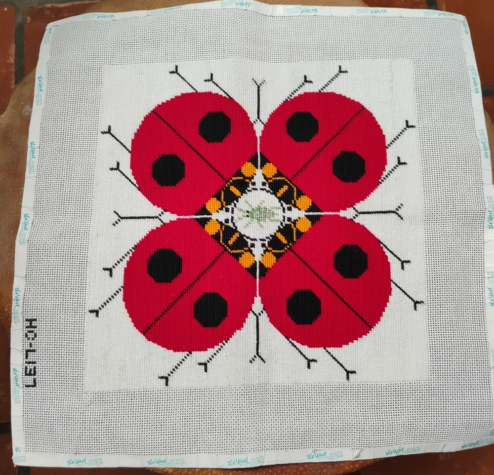 charlie harper lady bug knitted needle polnt 15 \1/2 inches square shape