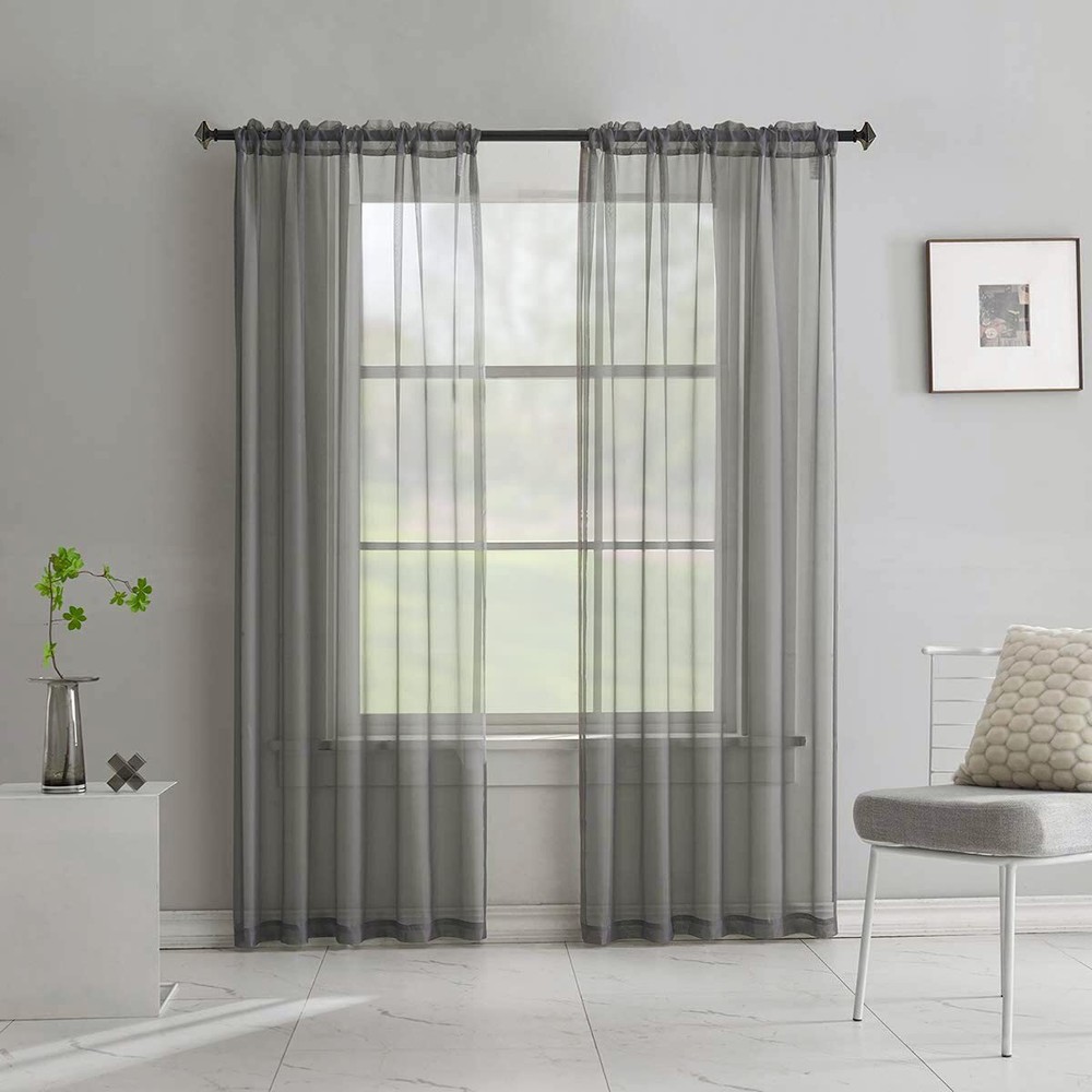 Gray Sheer Curtains 95 Inches Long 2 Pack Translucent Solid Color Window Trea...