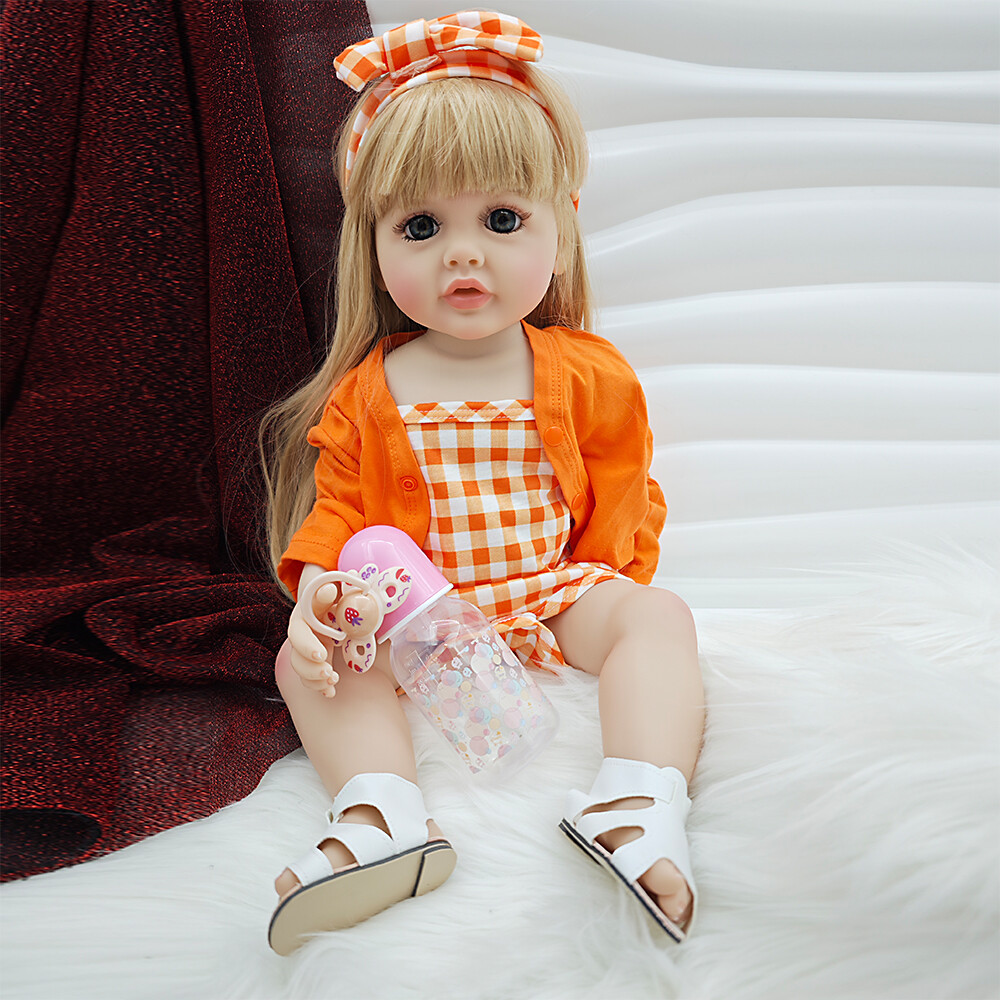 22-Inch Realistic Reborn Baby Doll with Blonde Hair - Full Body Vinyl Lifelike Toddler Doll-image