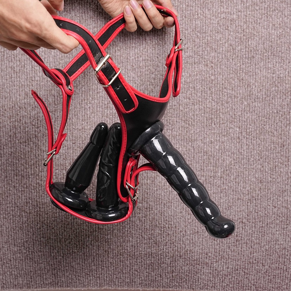 Harness Strap-on Panty with 3 Dildo Realistic Anal Butt Plug Lesbian Sex Toys