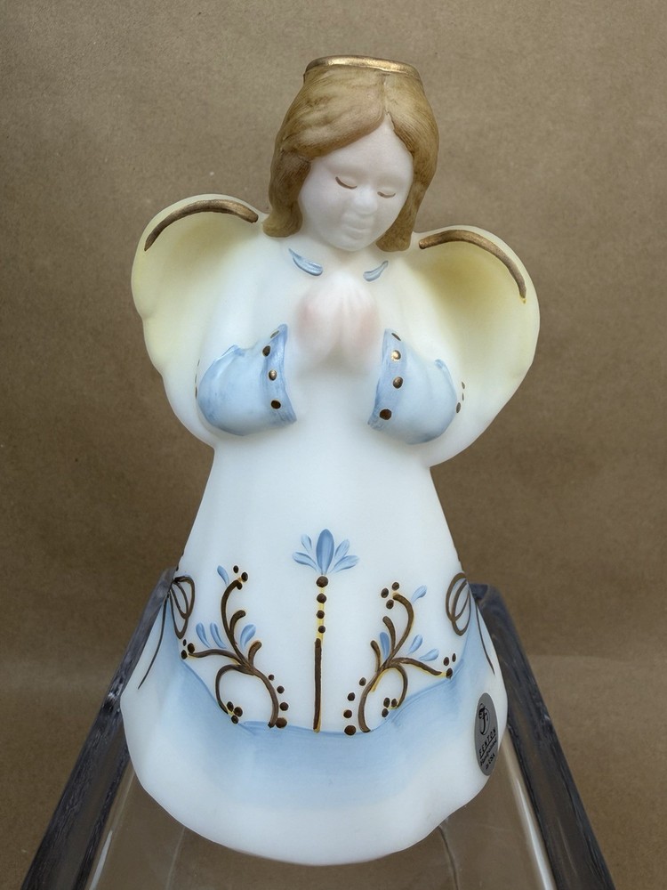 Vintage Fenton Glass Angel 6.5” Hand Painted Floral Signed Numbered