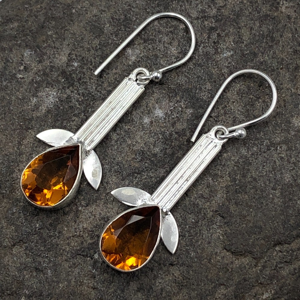 Natural Citrine Gemstone 925 Sterling Silver Drop/Dangle Earrings For Girls