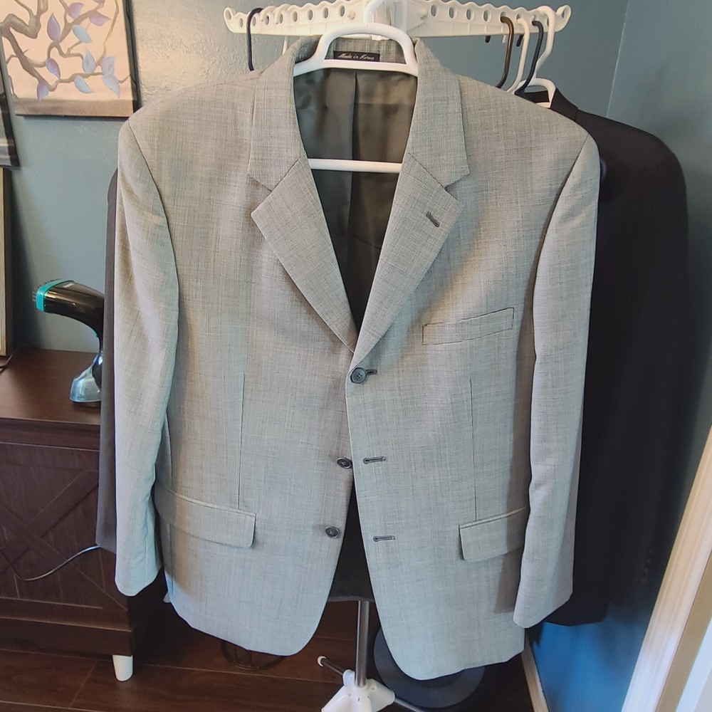 Alfani Men's Light Gray Houndstooth Wool Blend Blazer Suit Jacket – Size 42S