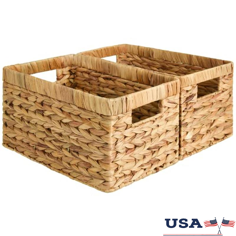 2-Pack Wicker Basket Storage Basket Water Hyacinth Shelves with Built-in Handles