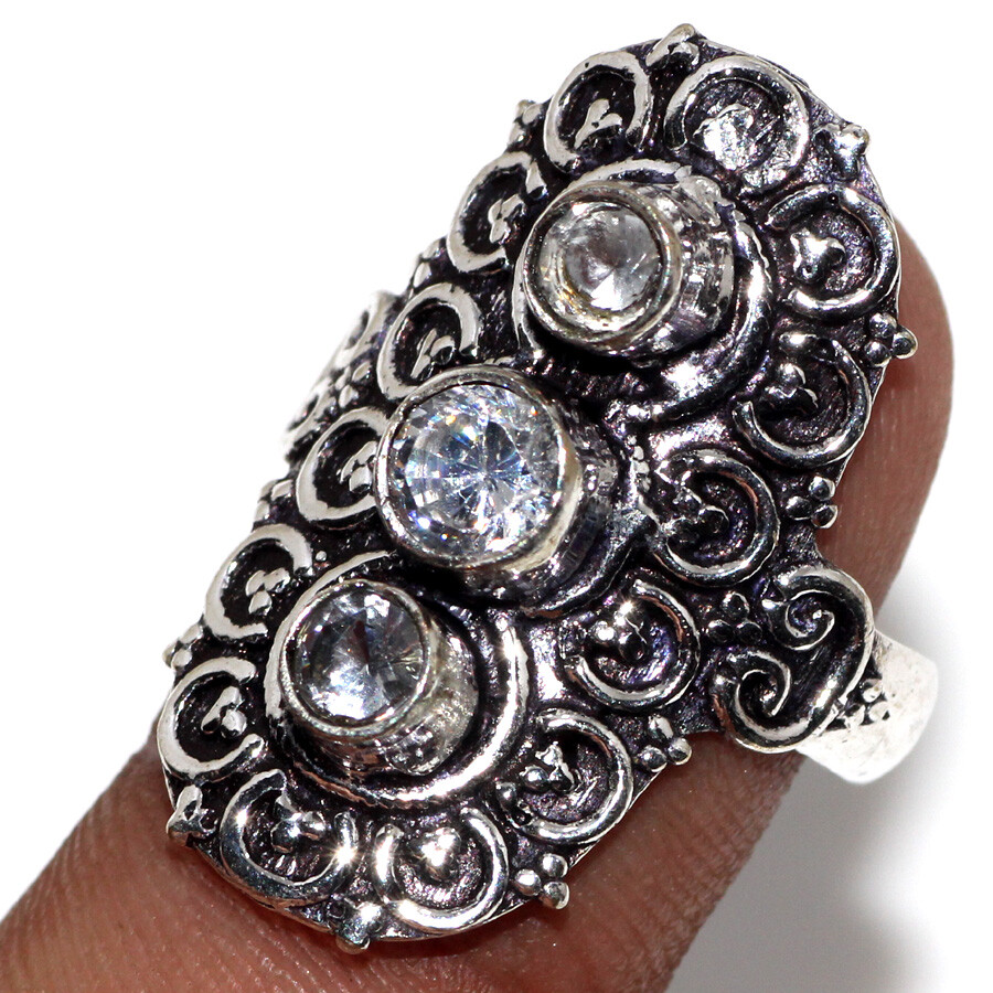 Crystal Topaz 925 Silver Plated Gemstone Ring Size 7 Valentine Gift Jewelry
