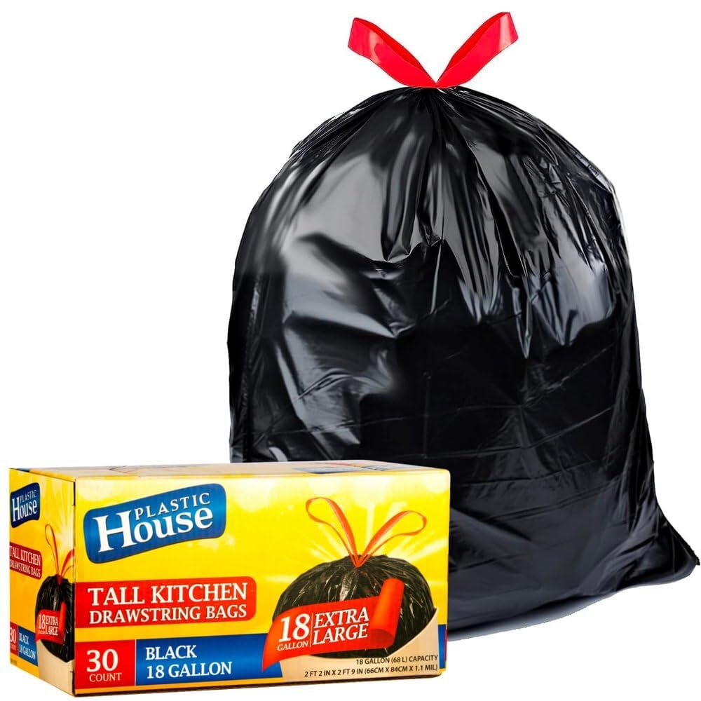 Strong Large 18 Gallon Drawstring Trash Bags Black Can Liners Kitchen Garbage...