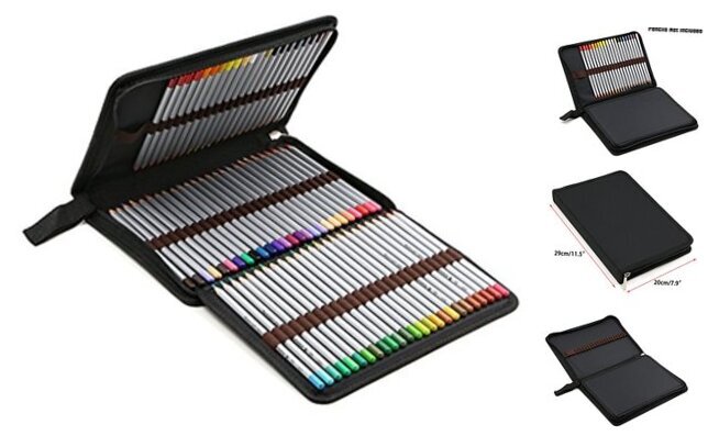 Portable Canvas Zippered Colored Pencil Case-Super Large Capacity 72 Black