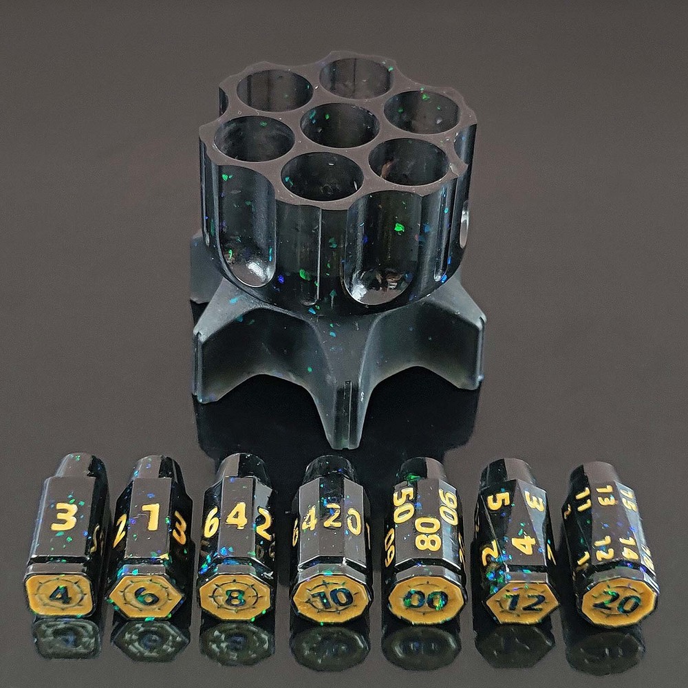 DND Revolver Resin Dice set Game Dungeons and Dragons Black Revolver