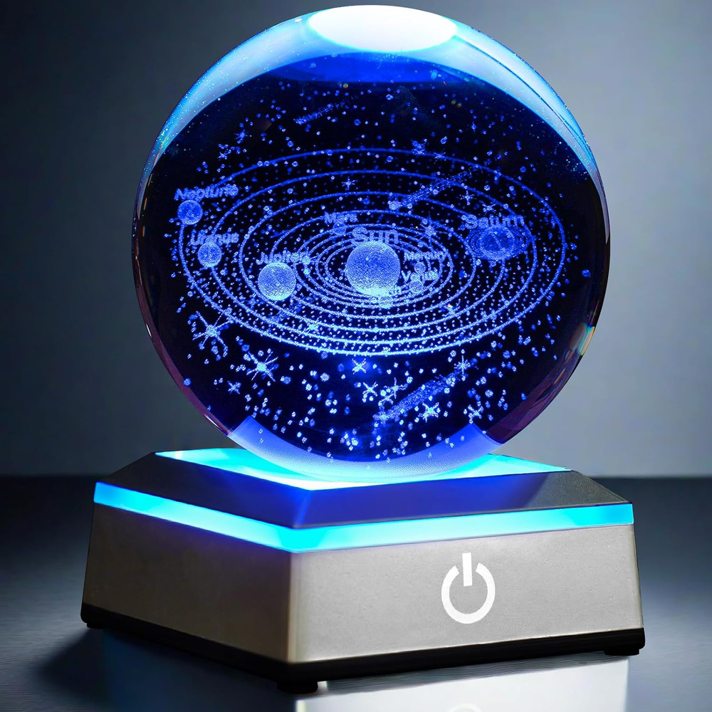 3.15 Inch Solar System Crystal Ball Night Light with Colorful LED Lamp Touch ...