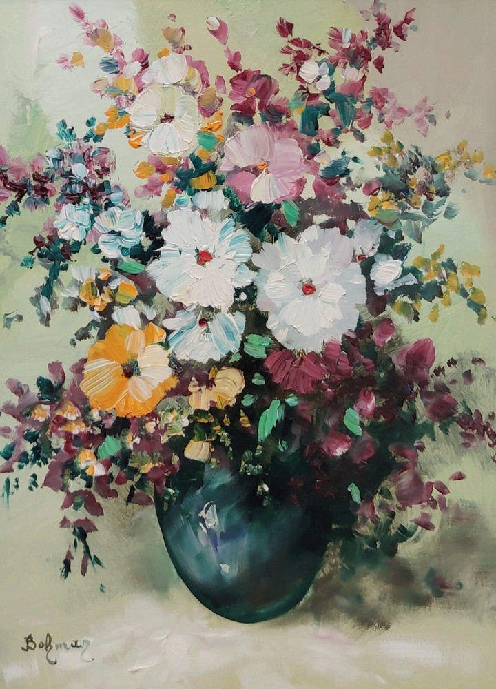 Clearance Sale Handover Collection Painting Signed Bahman Flowers Still Life-image