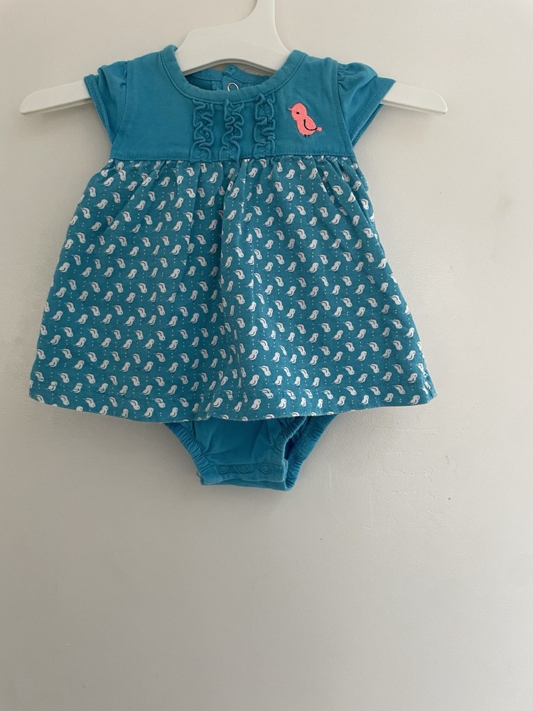 Carter's Baby Girls Cute Allover Bird Print Ruffle Short Sleeve Dress Blue 0-3M