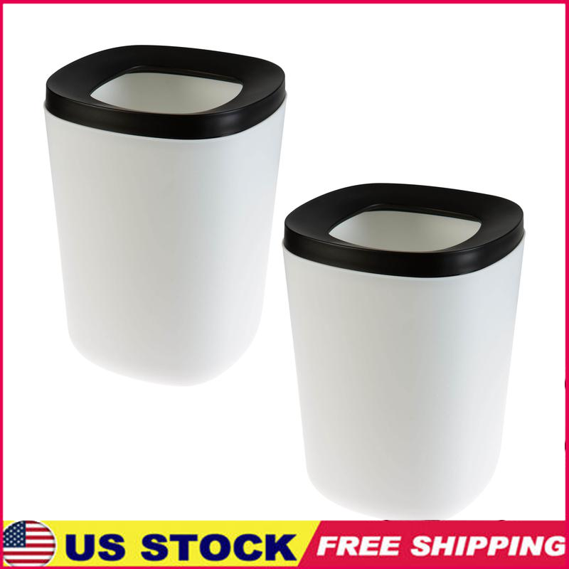 Contemporary 2 Pack Plastic Wastebasket W/ Removable Lid Ring Indoor Use White