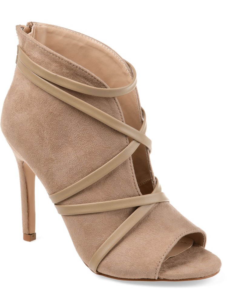 JOURNEE COLLECTION Womens Brown V-Cut Vamp Samara Peep Toe Stiletto Booties 8.5
