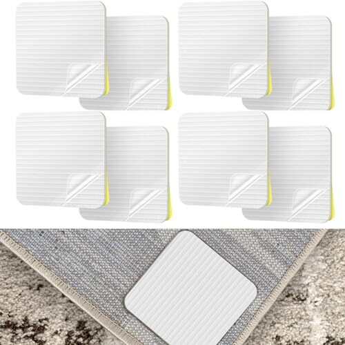 Rug Tape 8PCS Square Reusable Washable Cuttable Non Slip Carpet Grips 4