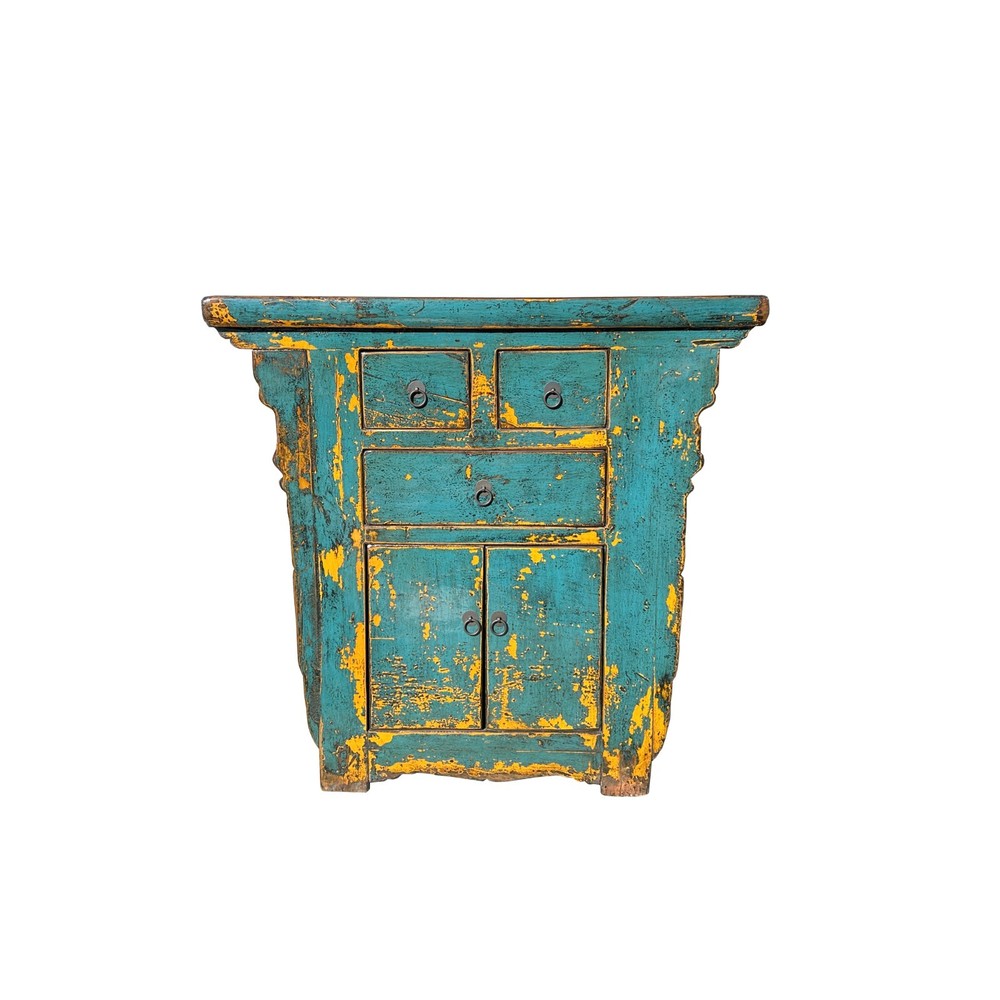 Vintage Distressed Turquoise Marks Credenza Side Table Cabinet ws4428