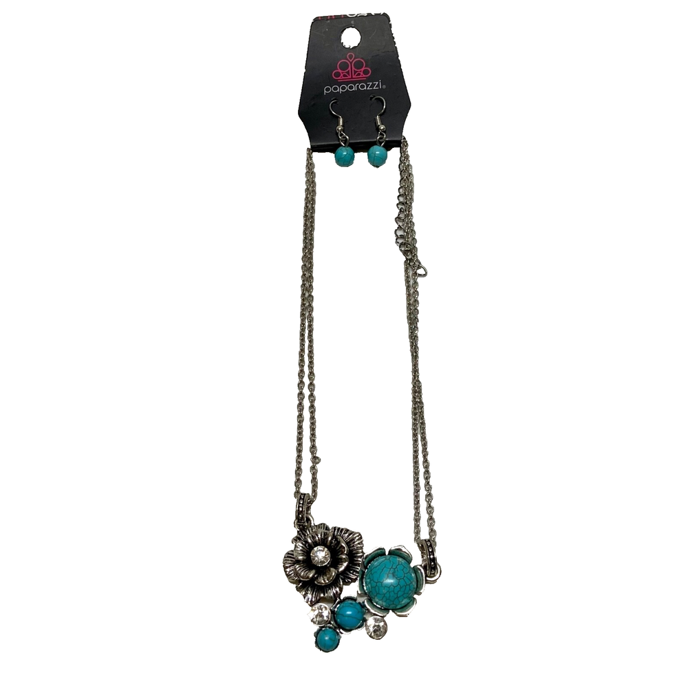 Paparazzi Desert Harvest Blue Fashion Necklace + Earrings Accessories Set NWT