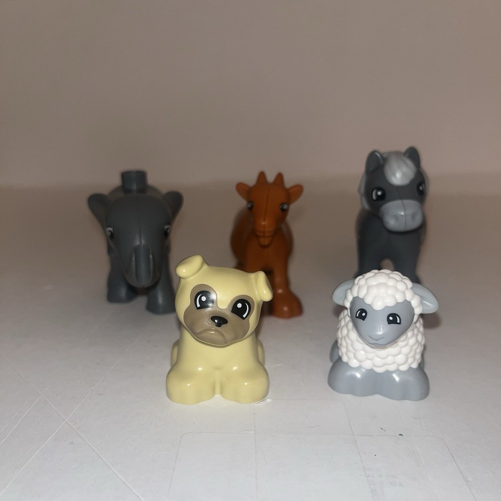 Lego Duplo Animal Play Set with Sheep Horse Dog Goat Elephant 5-Piece Lot
