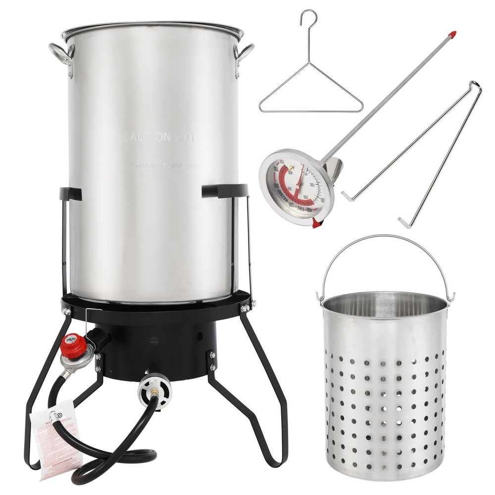Stainless Steel Deluxe Turkey Fryer Pot Kit with 54,000BTU Burner for Seafood