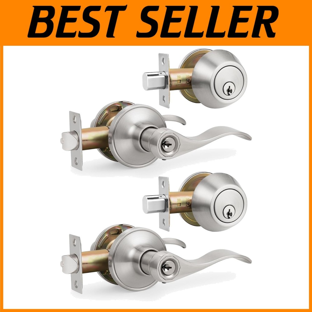 Satin Nickel Keyed-Alike Door Lever Set & Deadbolt - 2 Pack Security Solution