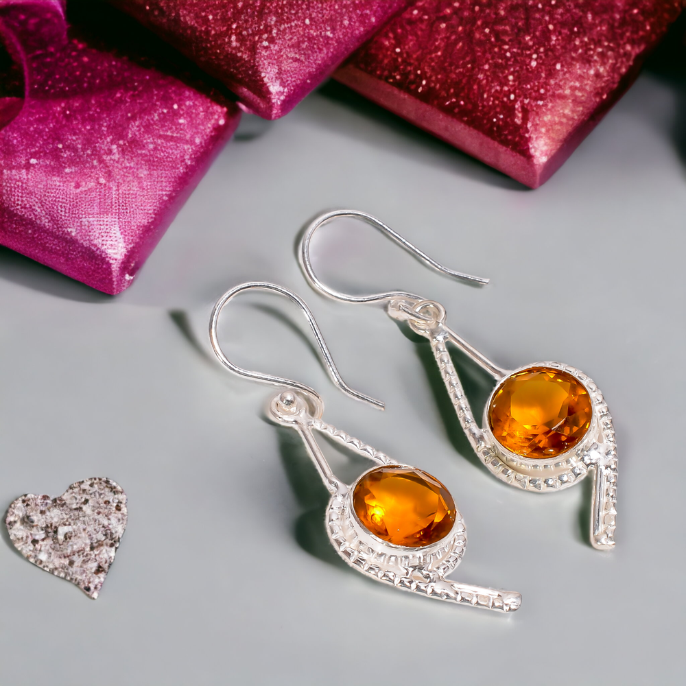 Natural Citrine Gemstone 925 Sterling Silver Drop/Dangle Earrings For Girls