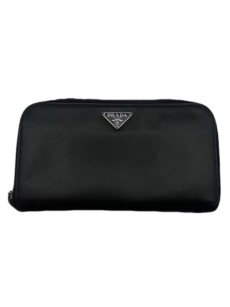 Prada Black Leather Round Zip Long Wallet Pre-Owned TC136-8