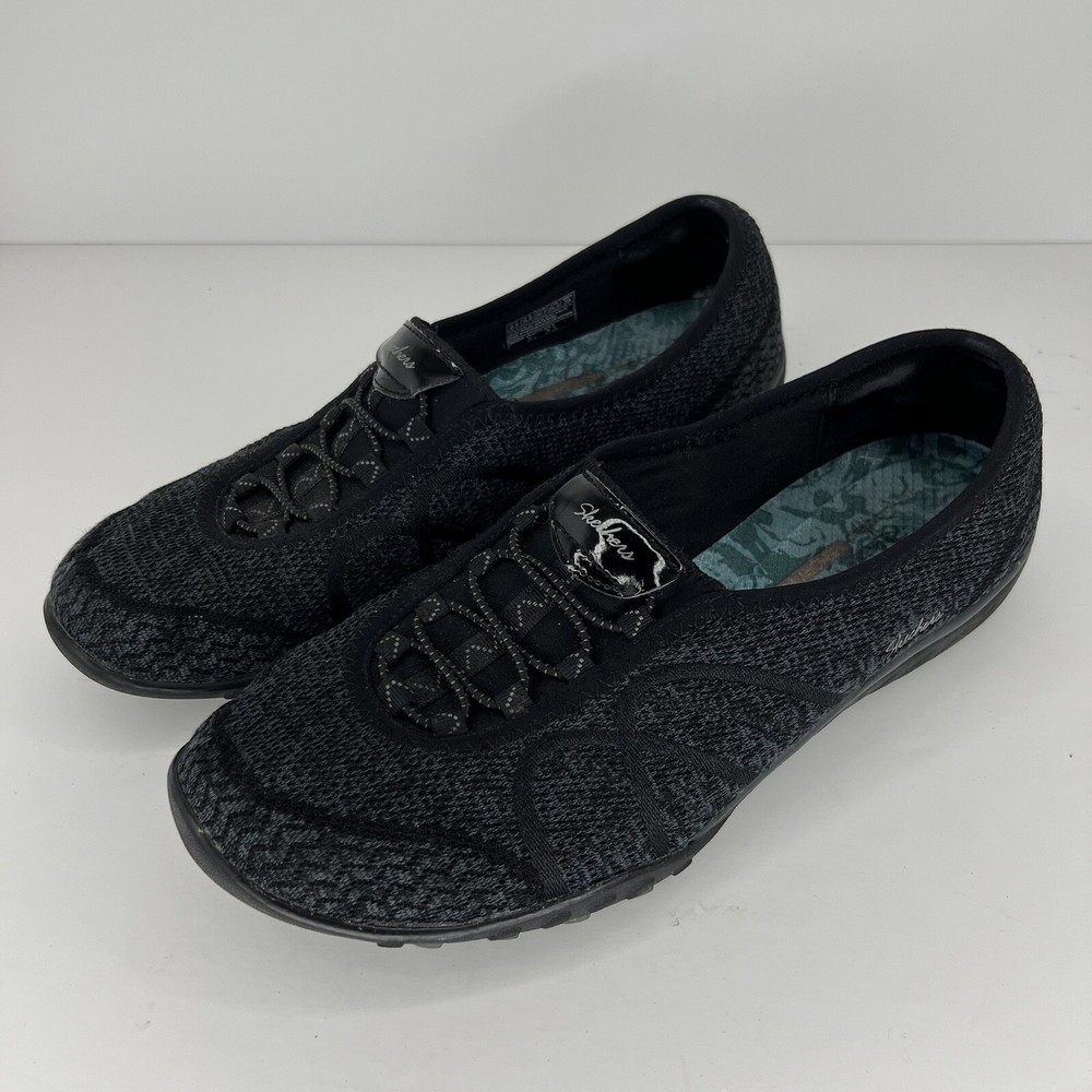 Skechers Breathe Easy Womens Size 9.5 Black Mesh Casual Shoes Comfort Flats