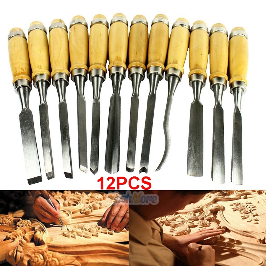 12 Piece Wood Carving Hand Chisel Tool Set Professional Woodworking Gouges Steel