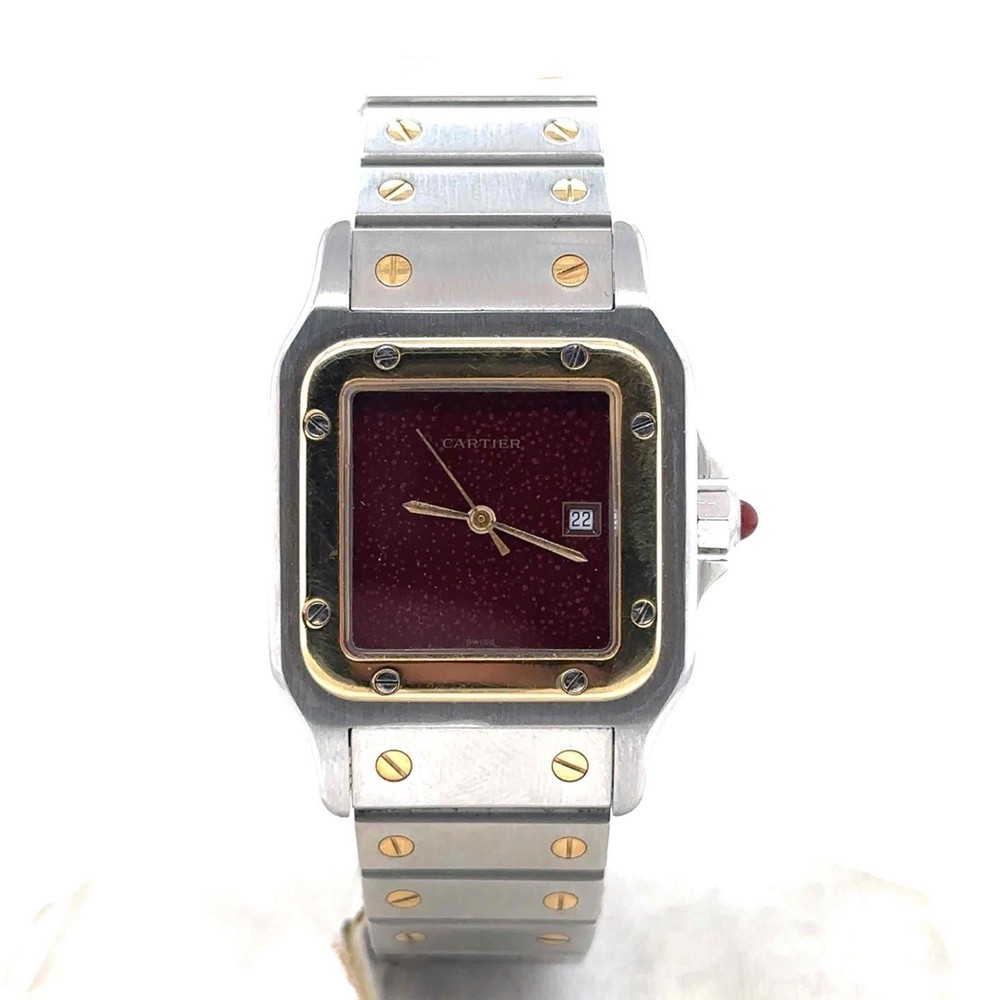 Cartier Carree Automatic 29mm 18k Yellow Gold/Steel Burgundy Dial Unisex 2960