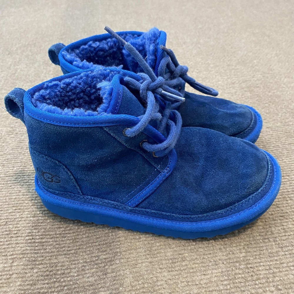 UGG Chukka Boots Kids Size 1 Blue Suede Fleece Lined Winter Ankle Lace Up