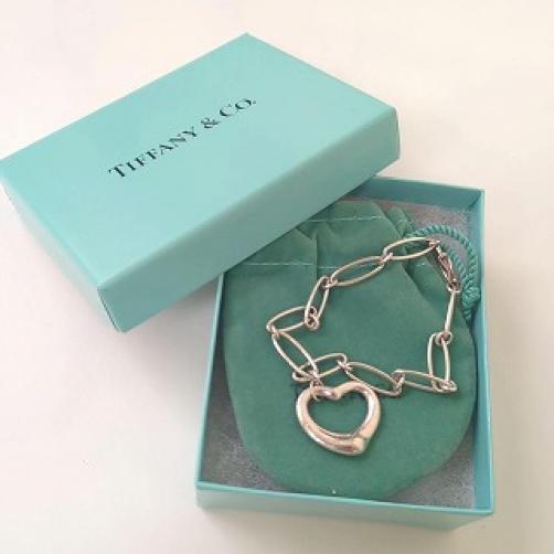 Tiffany & Co. Sterling Silver Elsa Peretti Open Heart Link Bracelet With box