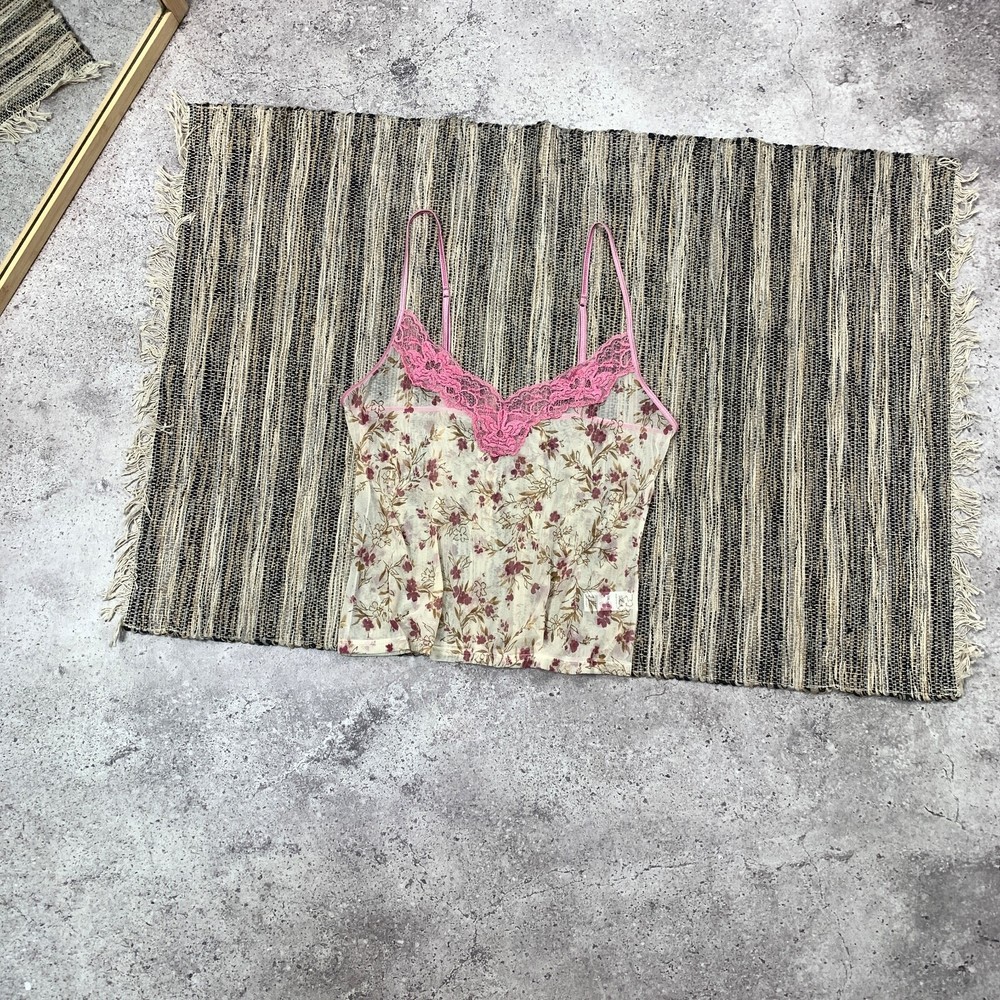 Marks & Spencer Womens Floral Beige Mesh Sleeveless Crop Top Tank