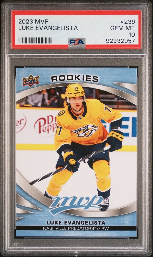 2023-24 Upper Deck MVP Luke Evangelista RC PSA 10 Gem Mint Nashville Predators Rookie Card