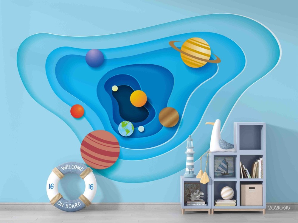 3D Paper Cut Space Planet Wall Murals Wallpaper Murals Wall Sticker