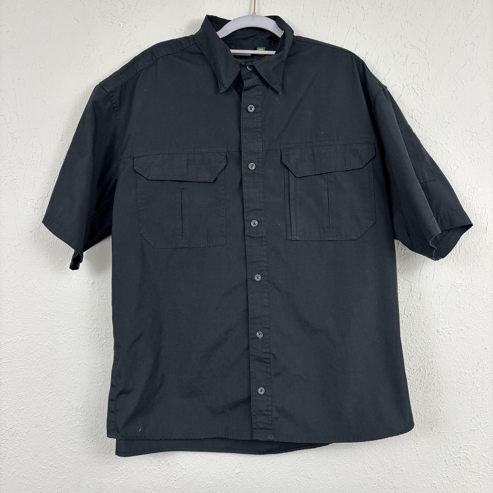 Cabelas Shirt Men Medium Tall Black Safari Button Short Sleeve Utility Canvas