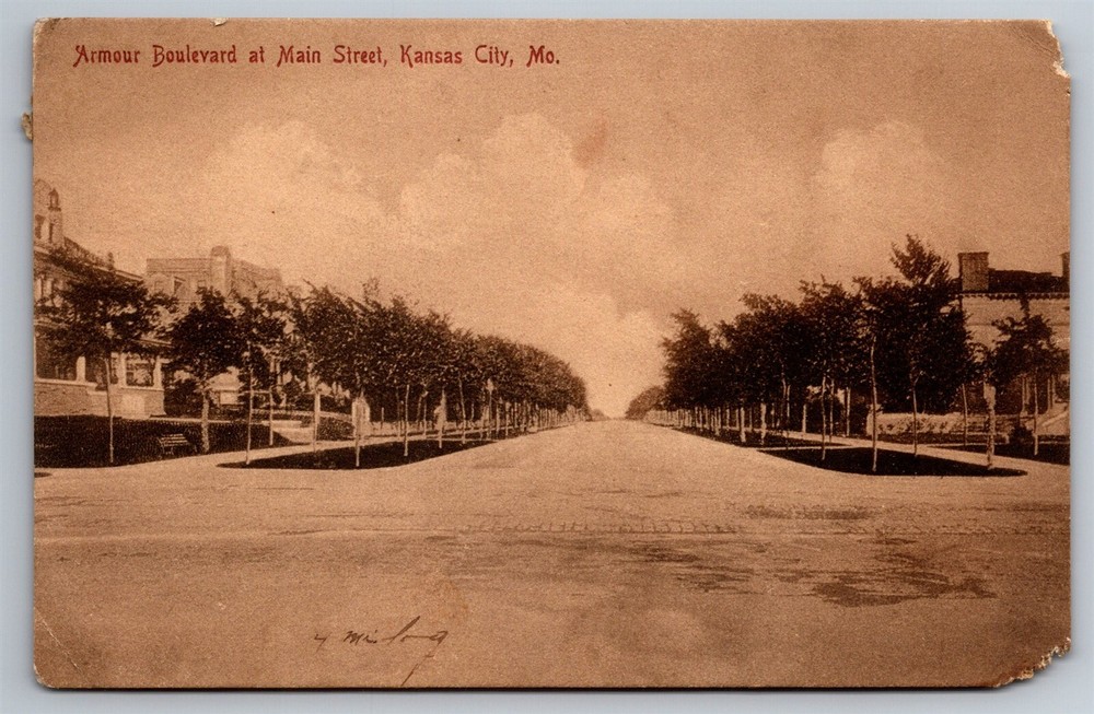 Armour Boulevard & Main Street Young Trees Kansas City MO C1907 Postcard H10