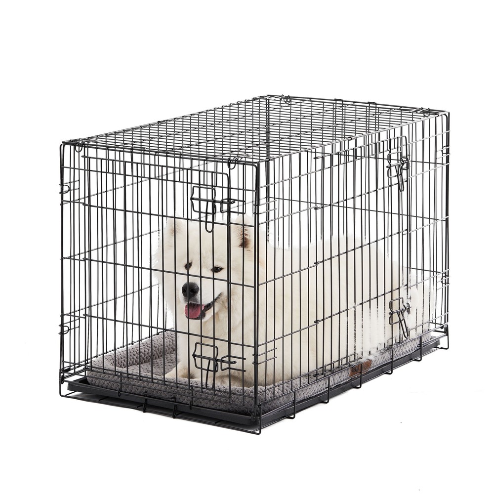 36-Inch Double Door Metal Dog Crate with Leak-Proof Tray & Divider-image