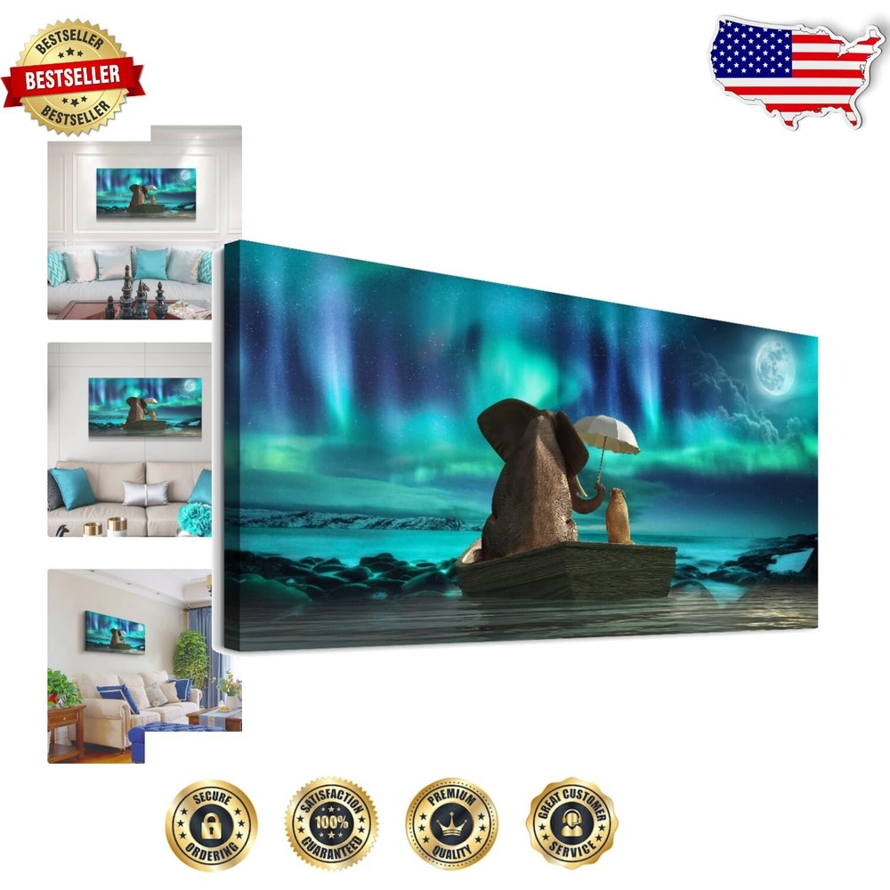 Retro Elephant Aurora Canvas Art - 20