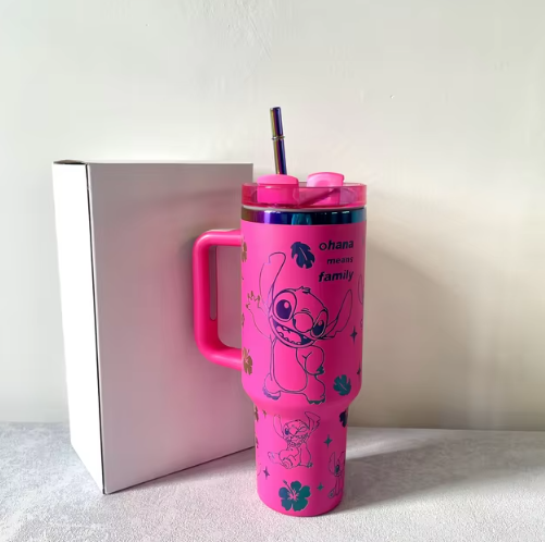 40oz Stainless Steel Vacuum Tumbler Juice Milk Cup With Double Handle Straw