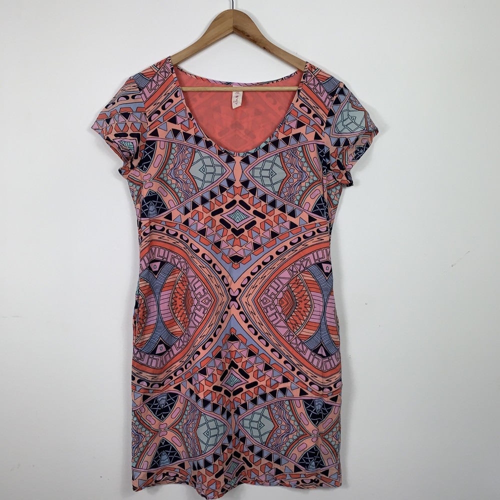 Elm Ladies size 8 colourful geometric knee length dress