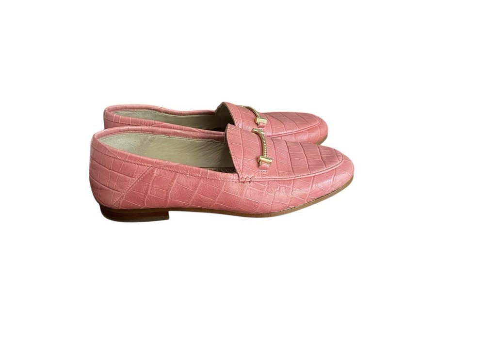 SAM EDELMAN Loraine Croc-Embossed Leather Loafers in Pink Size 5.5