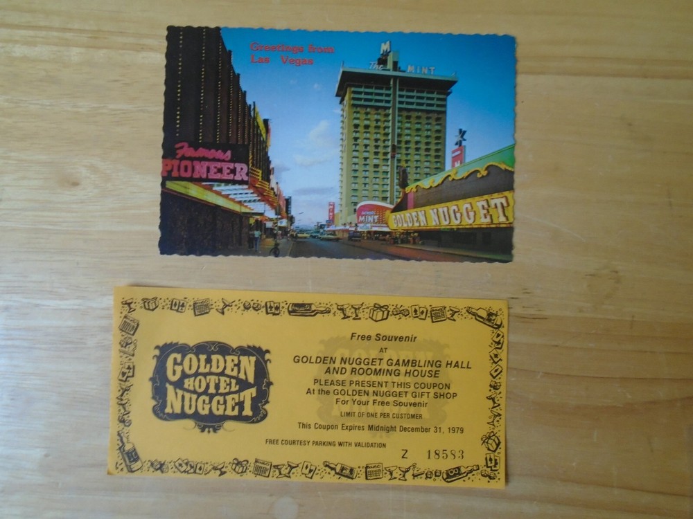 LAS VEGAS UTOPIA GOLDEN NUGGET 1979 COUPON PHOTO POSTCARD PIONEER CLUB NEVADA-image