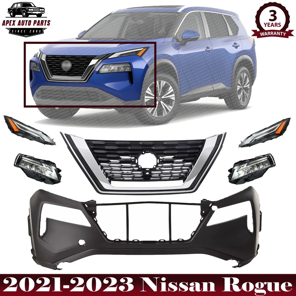 Front Bumper Cover Fascia & Grille Assembly Chrome For 2021-2023 Nissan Rogue