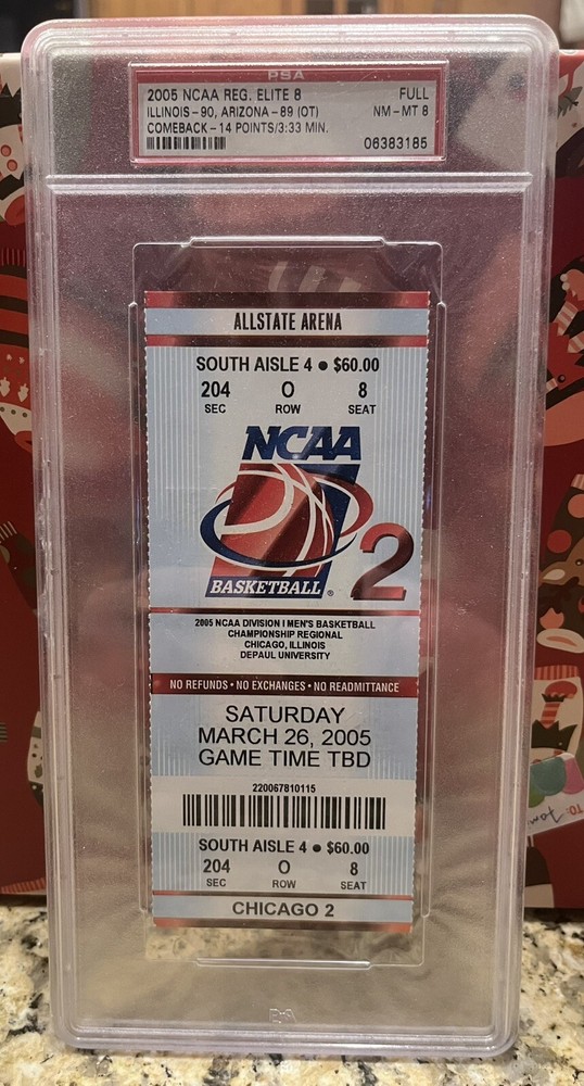 2005 NCAA Illinois Vs Arizona PSA 8 Ticket OT Comeback Allstate Arena