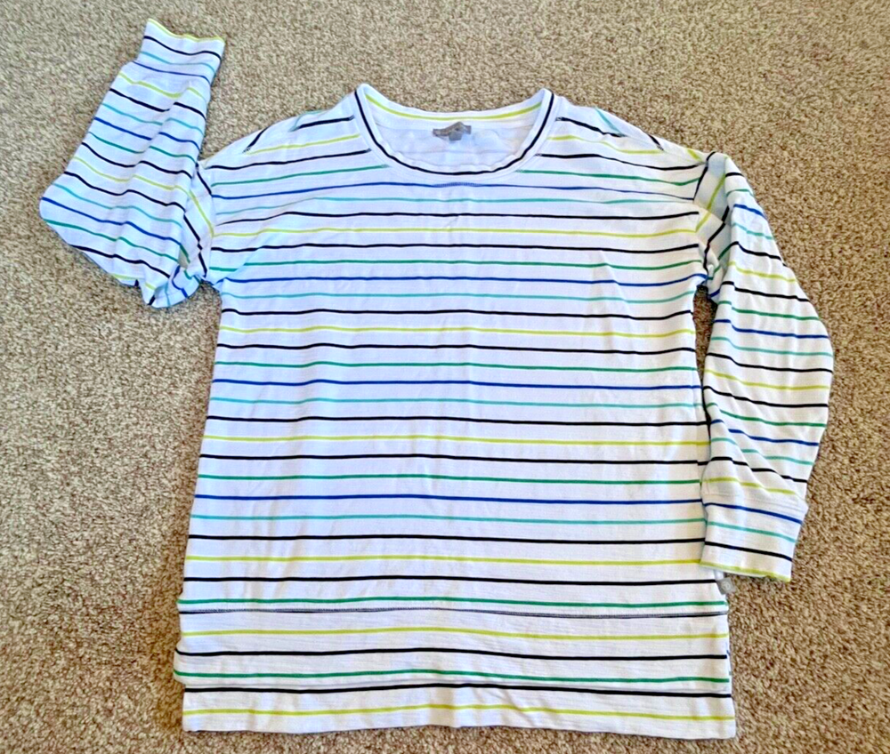 T By Talbots UPF 50+ Women's Size S Dare Stripe Cozy Crush Crewneck Sweatshirt