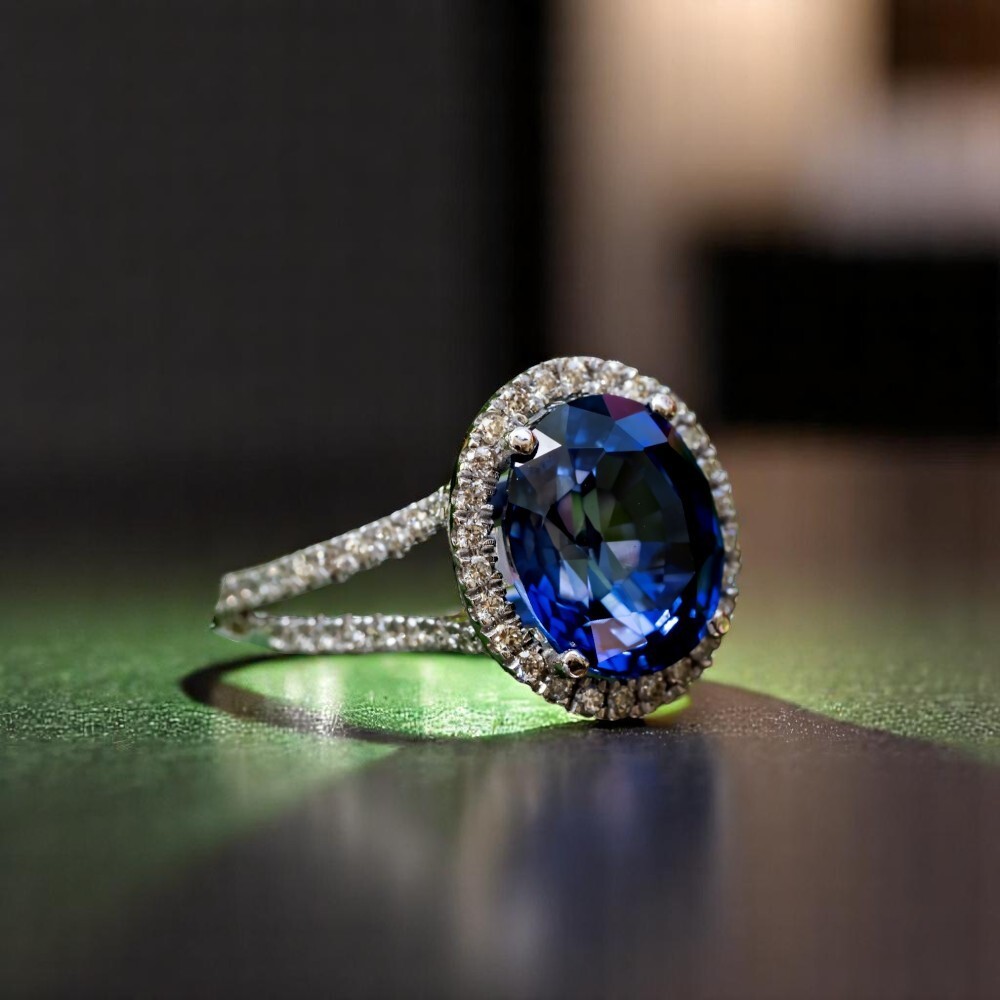 Platinum Wedding Ring 6.16 Ct Oval Cut Natural Diamond Lab Grown Blue Sapphire
