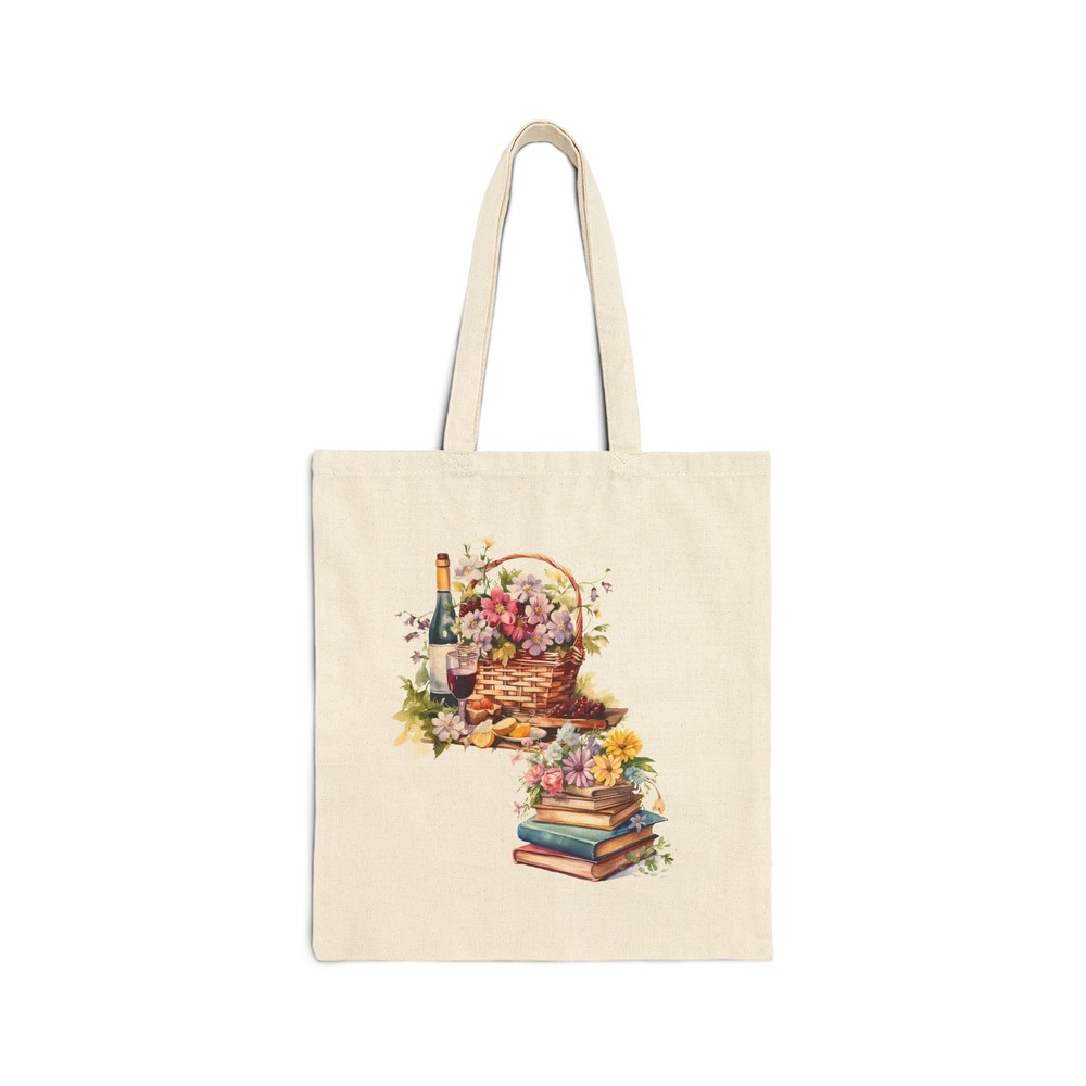 Eco-Friendly Cotton Canvas Picnic & Books Tote Bag 15x16 Inches