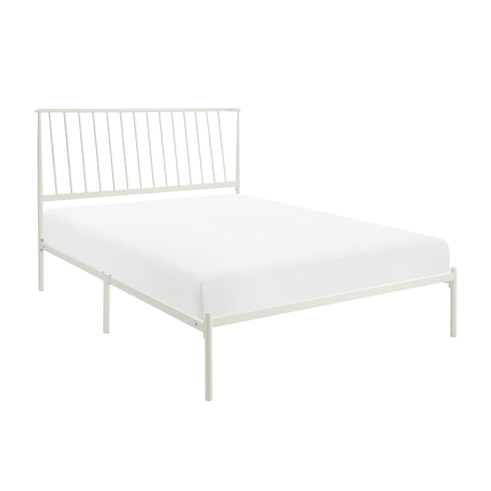 White Metal Frame Queen Platform Bed with Angle Headboard