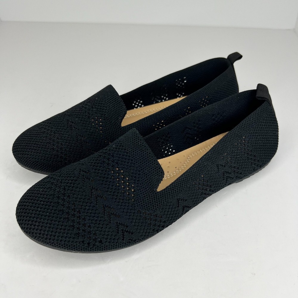 Forever Womens Black Mesh Breathable Low Top Slip On Flats Size 9 Loafers